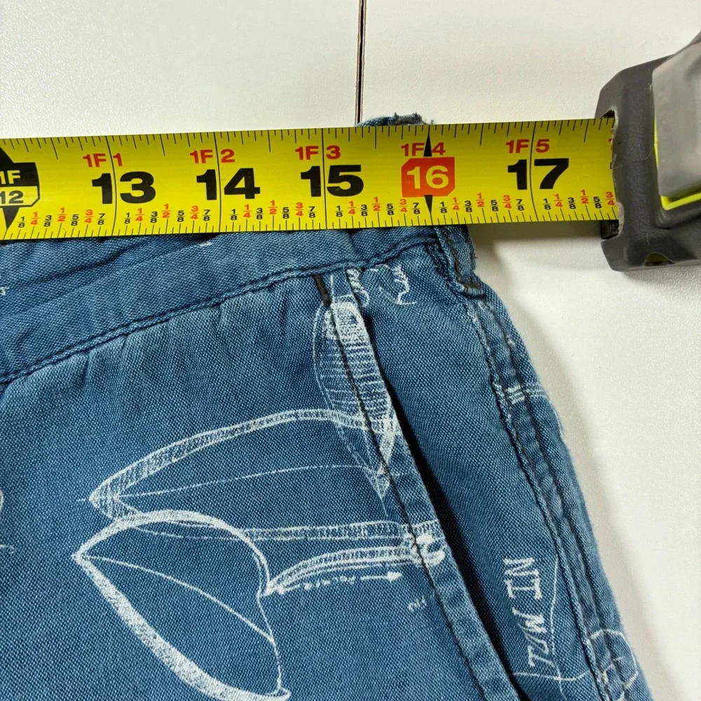 Faherty Linen Blend Shorts 32 Blue Linen Surfboard‎ Beach Blueprint All Over AOP